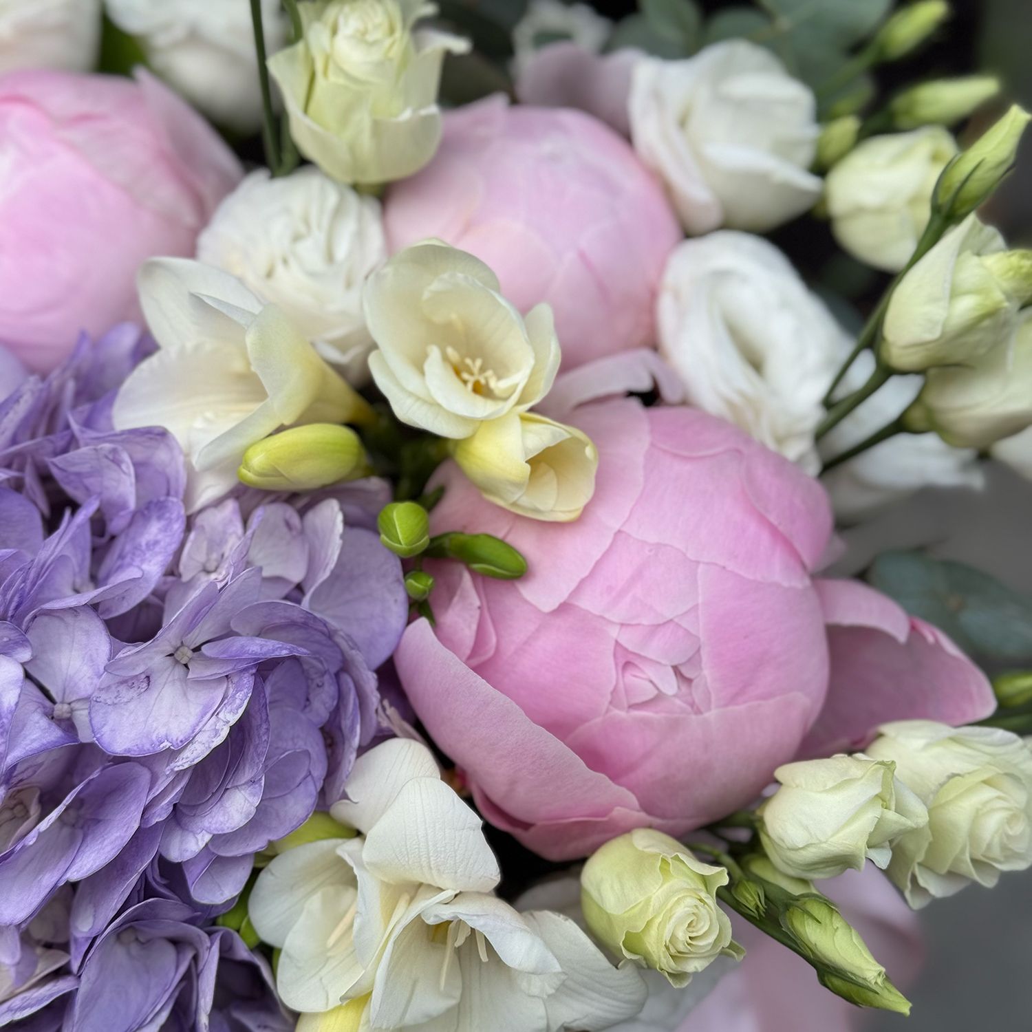 Bouquet Bouquet in box Hydrangea and peonies
