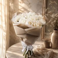 peony (15 pcs.), packaging, ribbon