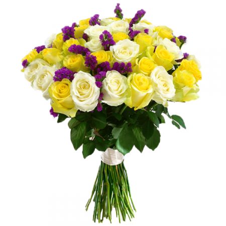 Bouquet Yellow and white roses 45 pc